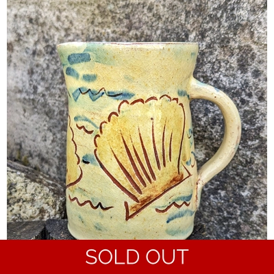 Mystery | Yellow Pottery Milk Jug - Seaside Scallop Shell Decoration